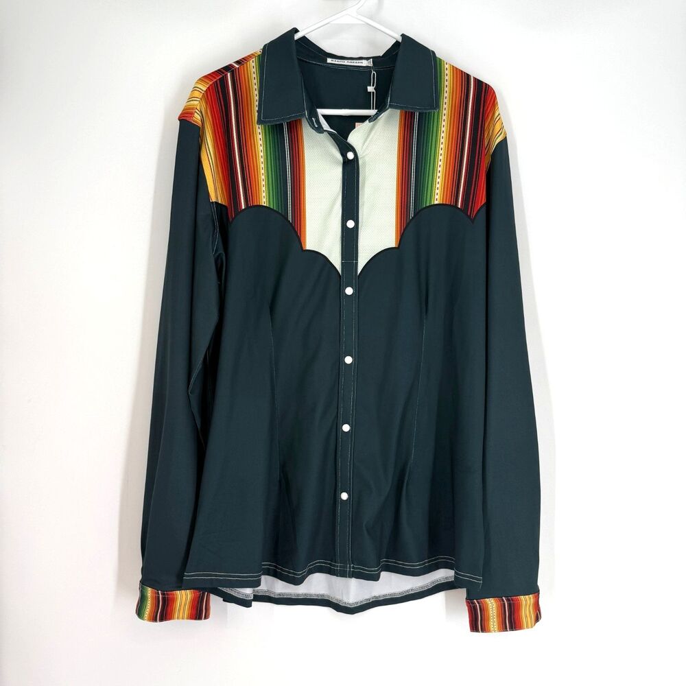 Ranch Dress'n Rodeo Shirt Pearl Snap Sz 3X Cowgirl Southwestern Green Aztec NWT